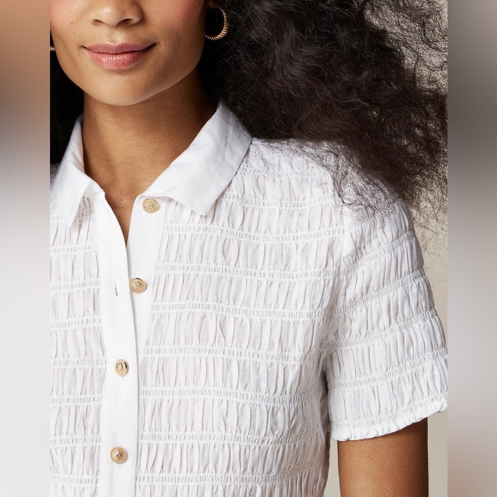 J.Crew Lavender Smocked Polo Button-Front Top - Picture 3 of 3